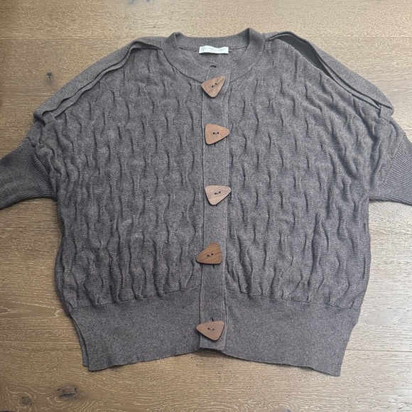 Stella McCartney Sweaters - Stella McCartney Cashmere Silk Knit Cardigan Oversized Brown Textured Italy 38
